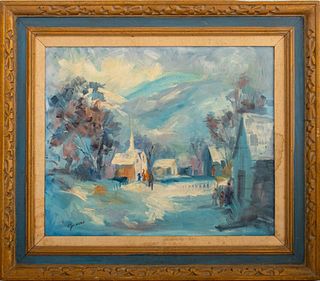 Greene Village In Winter Oil on Canvas