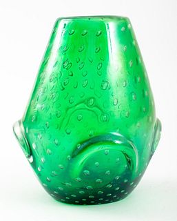 Flavio Poli Seguso Vetri D'Arte Green Glass Vase