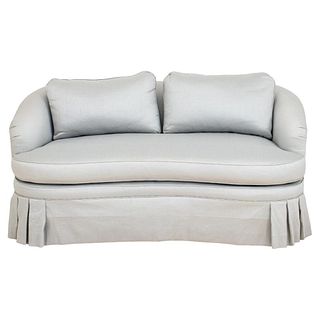 Pale Blue Upholstered Curved Loveseat