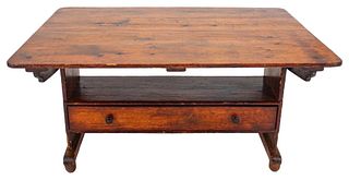 Provincial French Pine Tavern Table-Bench, 19th C.