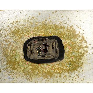 Khaled Al-Rahhal, Iraqi (1926-1987) Mixed Media on Board "Untitled" Double Signed Dated 1965