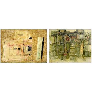 Grouping of Two (2) Khaled Al-Rahhal, Iraqi (1926-1987) "Untitled" Oil on Board Signed and Dated