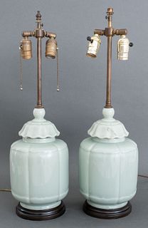 Chinese Celadon Porcelain Table Lamps, 2