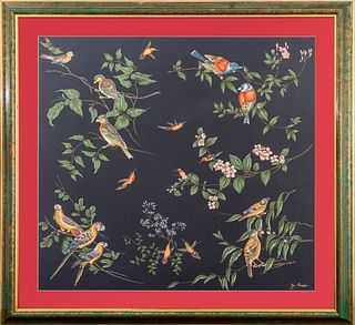 Jim Thompson Framed Silk Scarf With Birds