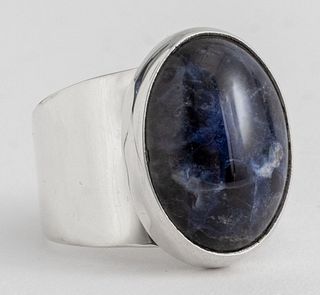 Silver Oval Cabochon Sodalite Ring
