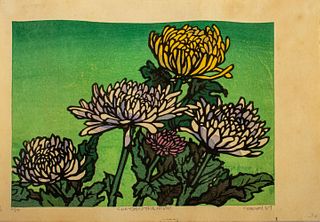 Clifton Karhu "Chrysanthemum" Woodcut on Paper