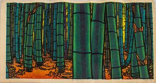 Clifton Karhu "Bamboo" Woodcut on Paper, ca 1968