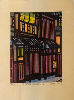 Clifton Karhu "A Place in Gion I" Woodcut on Paper