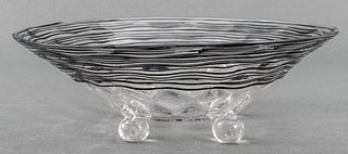 Carder Steuben Clear Optic Glass & Black Rib Bowl