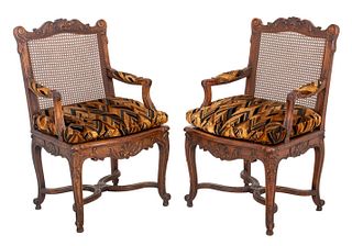 French Louis XV Style Carved Oak Armchairs, 2