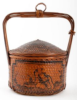 Antique Japanese Hand-Woven Bamboo Basket