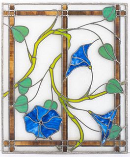 Stained Glass Panel With Floral Motif, Signed
