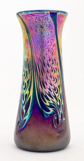 Studio Art Glass Iridescent Pulled Feather Vase