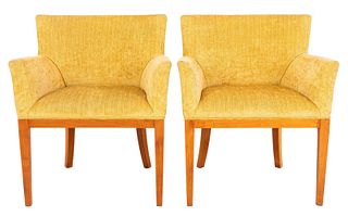 Modern Upholstered Birch Arm Chairs, 2
