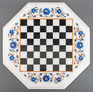 White Marble Inlaid Pietra Dura Chess Board