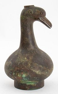 Chinese Bronze Goose-Headed Zun Vessel