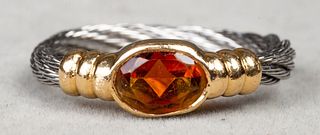18K Yellow Gold & Steel Oval Citrine Ring