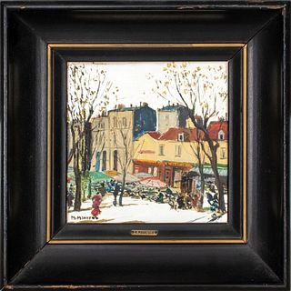 Mario Maresca "A Street in Paris" Oil on Tile