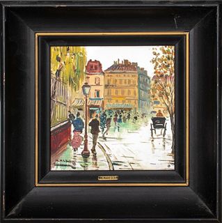 Mario Maresca "A Street in Paris" Oil on Tile