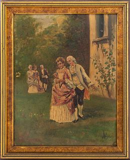 Leon Carvolla Romantic Scene Oil on Panel