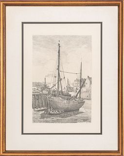 Emile-Frederick Nicolle "A Large Boat..." Etching