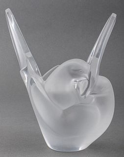 Lalique Frosted Crystal Lovebirds Bough Pot