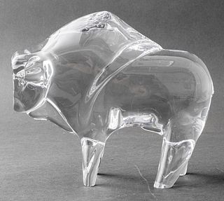 Daum Crystal Bison Bull Signed Art Glass Sculpture