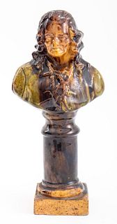 French Anduze Faience Bust of Voltaire, 19 C.