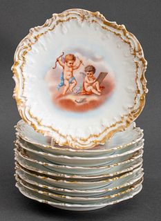 Rococo Style Limoges Cherub Porcelain Plates, 8