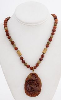 Chinese Hardstone Carved Pendant Necklace