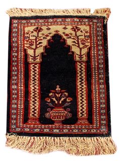 Turkish Pictorial Prayer Rug, 2' x 1'