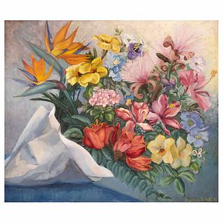 ANGELINA BELOFF, Flores, Firmado y fechado 61, Óleo sobre tela, 60 x 70 cm