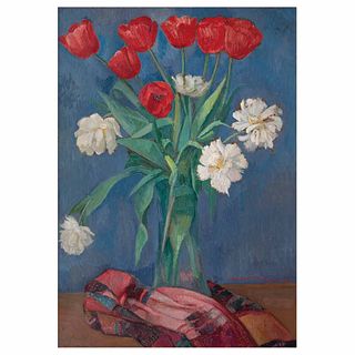 ÁNGEL ZÁRRAGA, Flores, Firmado y fechado Pâques - 1926, Óleo sobre tela, 92 x 65 cm