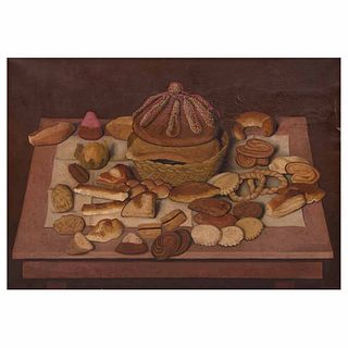 GUSTAVO MONTOYA, Bodegón con panes, Firmado, Óleo sobre tela, 70 x 100 cm