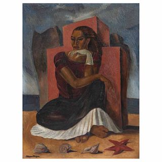 ROBERTO MONTENEGRO, Mujer en la costa, Firmado, Óleo sobre tela, 61 x 46 cm