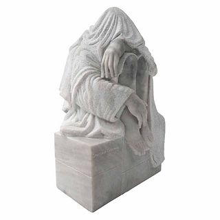 SANTIAGO CARBONELL, Figura que se esconde tras el advenimiento de su propia luz, Firmada, Escultura en mármol, 31x20 x18cm, Certificado