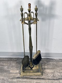 BRASS FIREPLACE TOOLS IN STAND 