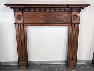 ANTIQUE CARVED WOODEN FIREPLACE SURROUND MANTLE 