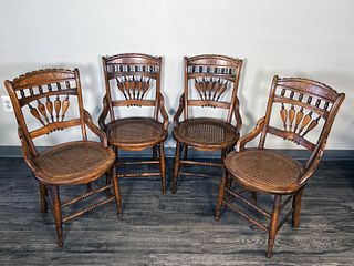 SET OF 4 LATE VICTORIAN CHAIRS CANE SEATS