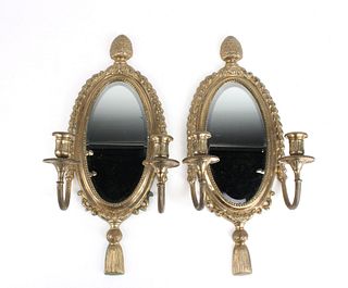 PAIR HOLLYWOOD REGENCY MIRROR CANDLE SCONCES 