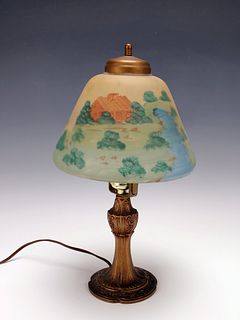 ANTIQUE PAIRPOINT LAMP REVERSE PAINTED SHADE