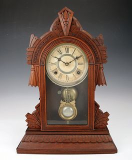 CARVED WOODEN MANTEL CLOCK