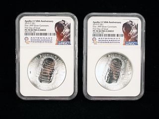 2 2019 .999 APOLLO 11 SILVER DOLLAR NGC PF70 FIRST DAY ISSUE ULTRA CAMEO COINS