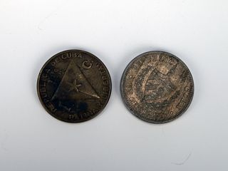 TWO ANTIQUE CUBAN CENTAVO COINS 