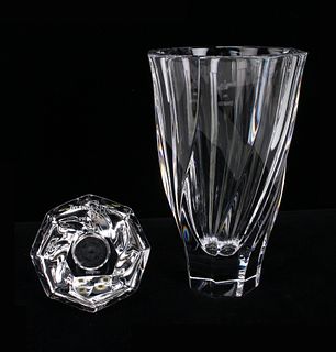 ORREFORS SIGNED CRYSTAL VASE AND PAPERWEIGHT