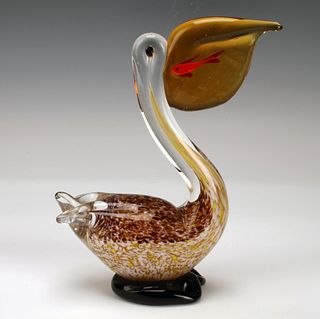 MURANO ART GLASS PELICAN WITH FISH IN MOUTH