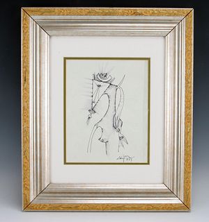 MID CENTURY SIGNED DATED ABSTRACT DRAWING OF NUDE