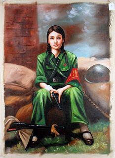 REVOLUTIONARY GIRL HOLDING GUN CANVAS