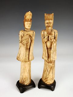 TWO CARVED BONE FIGURES 