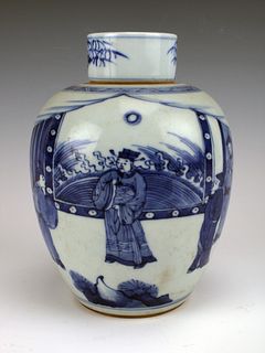 CHINESE BLUE & WHITE GINGER JAR WITH LID